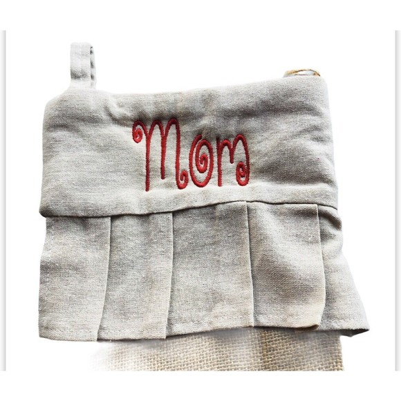 Christmas MOM Stocking‎ Ruffled Design Jute Burlap - Picture 3 of 3